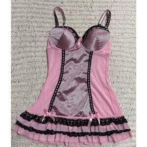 Y2K Native Intimates Corset Top Bustier Lingerie Lace Bows Womens Sz Small Pink